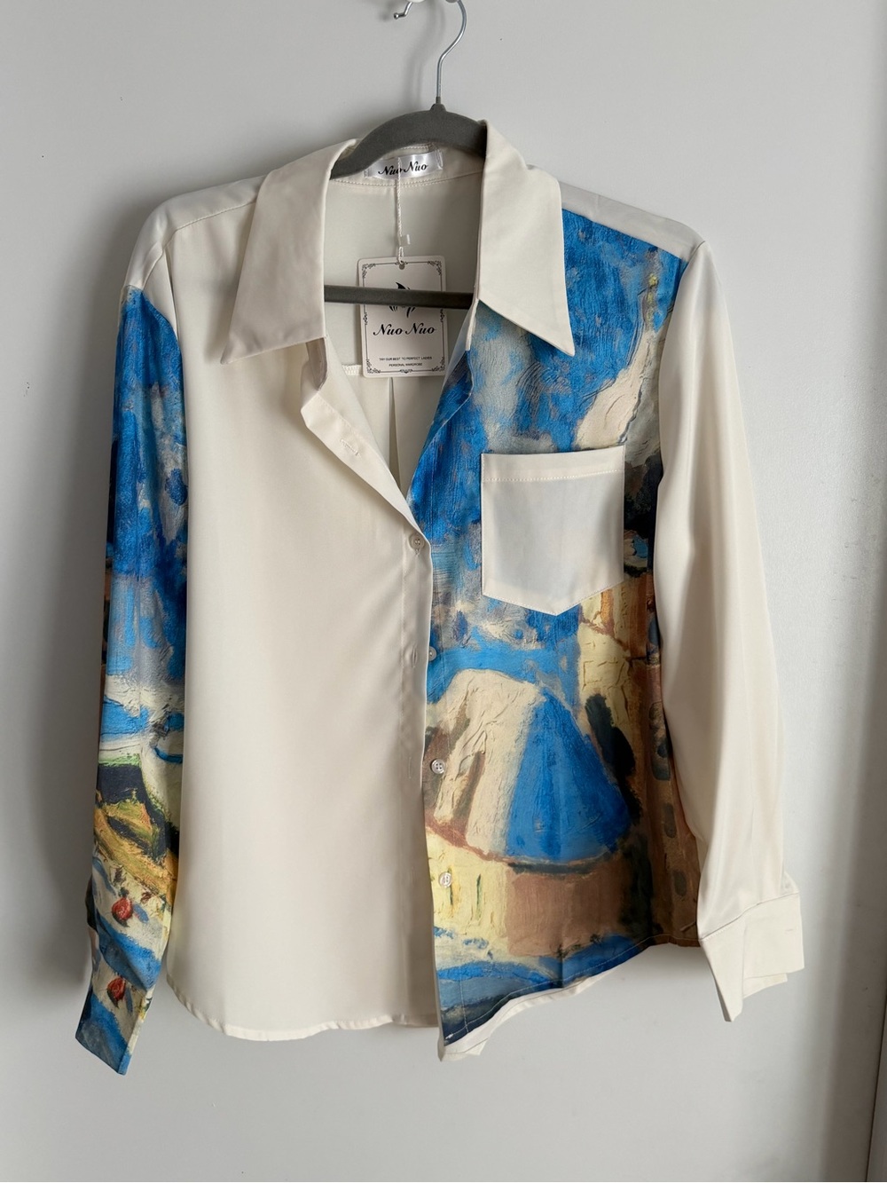 Nuo Nuo Cream & Blue Abstract Print Button-Up Shirt